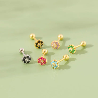 Aretes Flor con Zirconia de Color