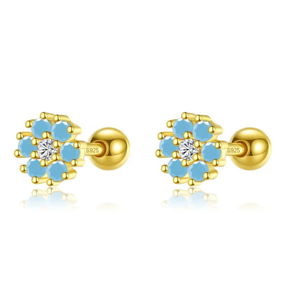 Aretes Flor con Zirconia de Color