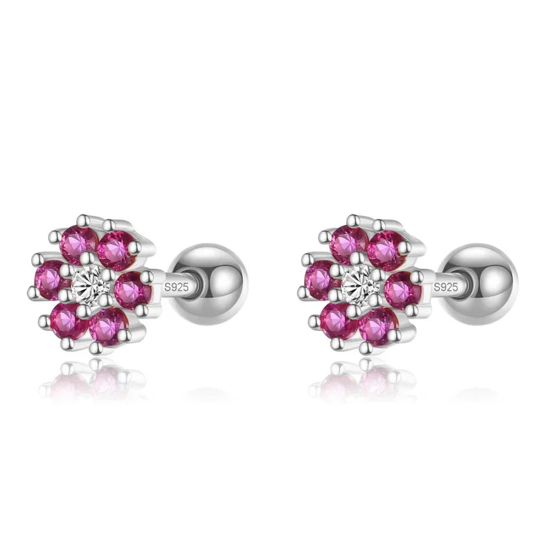 Aretes Flor con Zirconia de Color