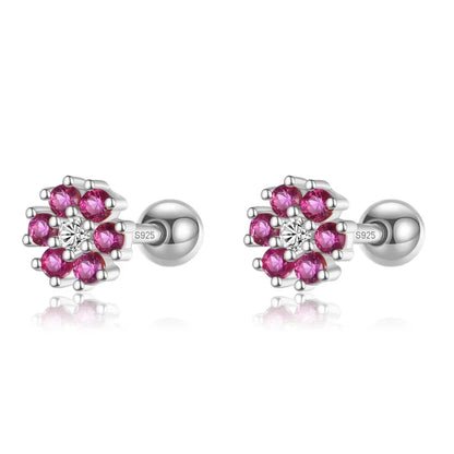 Aretes Flor con Zirconia de Color