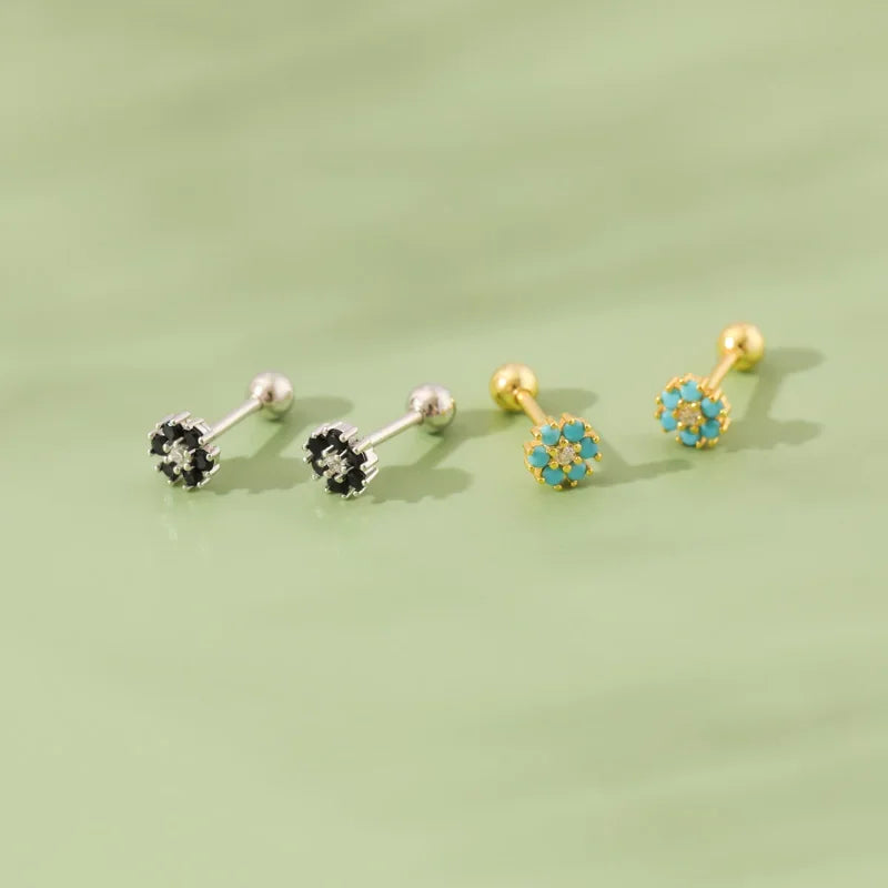 Aretes Flor con Zirconia de Color