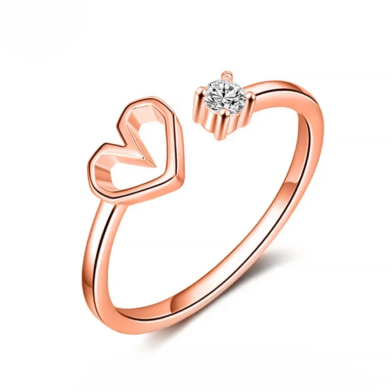Anillo Abierto Corazón con Zirconia