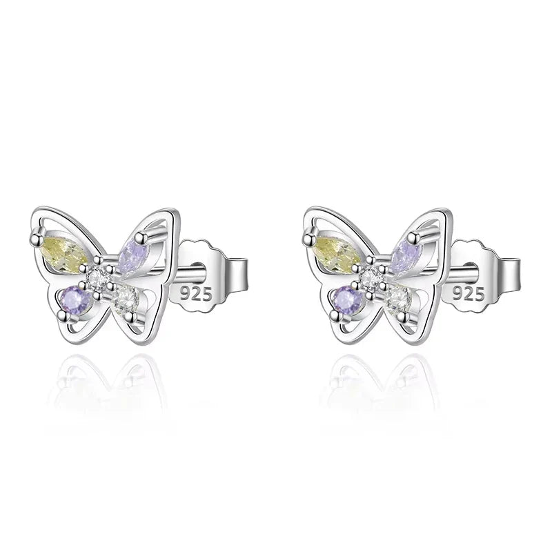 Aretes de Botón Mariposa en Cuatro Estilos