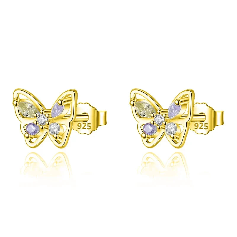 Aretes de Botón Mariposa en Cuatro Estilos