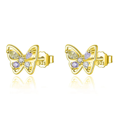 Aretes de Botón Mariposa en Cuatro Estilos