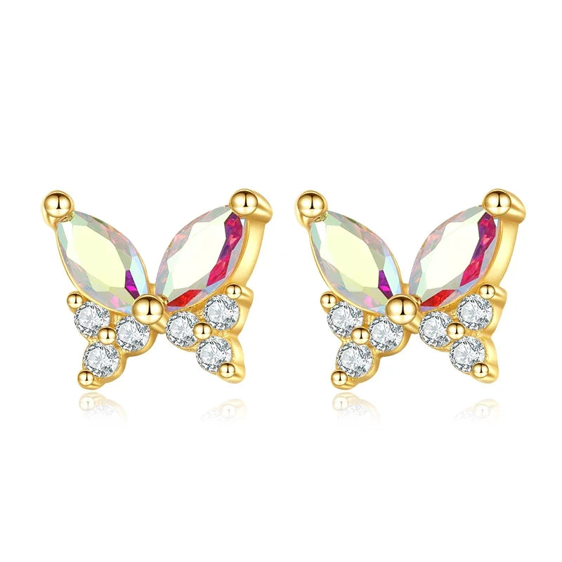 Aretes de Botón Mariposa en Cuatro Estilos