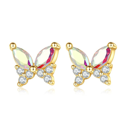 Aretes de Botón Mariposa en Cuatro Estilos