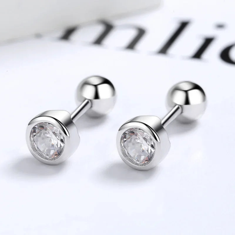 Aretes Zirconia Redonda con Rosca