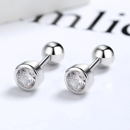 Aretes Zirconia Redonda con Rosca