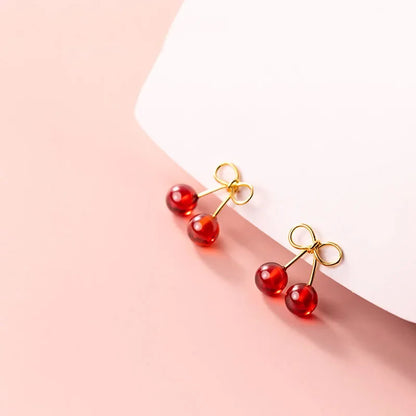 Aretes Cereza con Piedra Roja