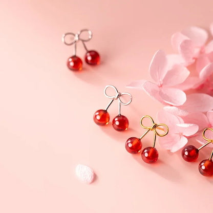 Aretes Cereza con Piedra Roja