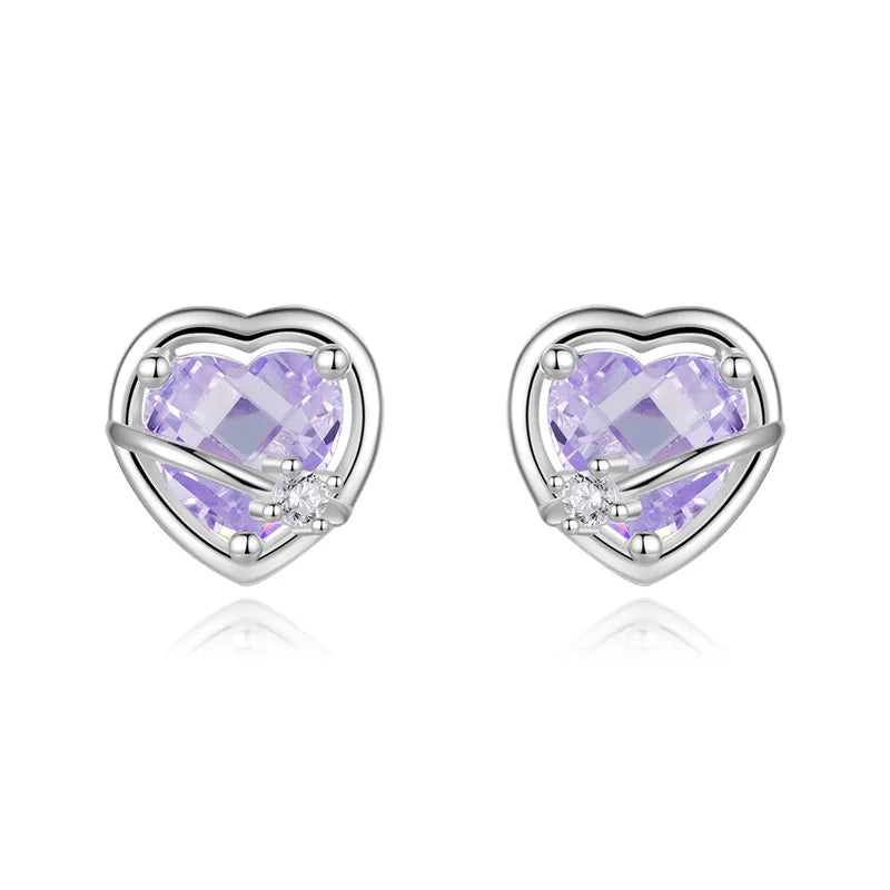 Aretes Corazón Rosa o Morado con Rosca