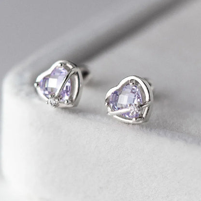 Aretes Corazón Rosa o Morado con Rosca