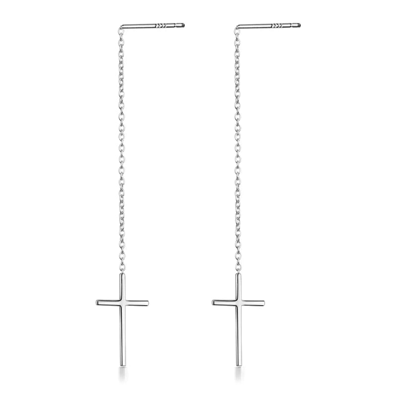 Aretes Largos Cruz con Cadenas