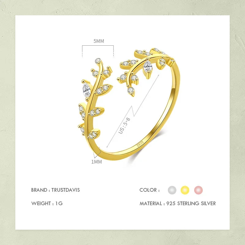 Anillo Hojas con Zirconias Ajustable