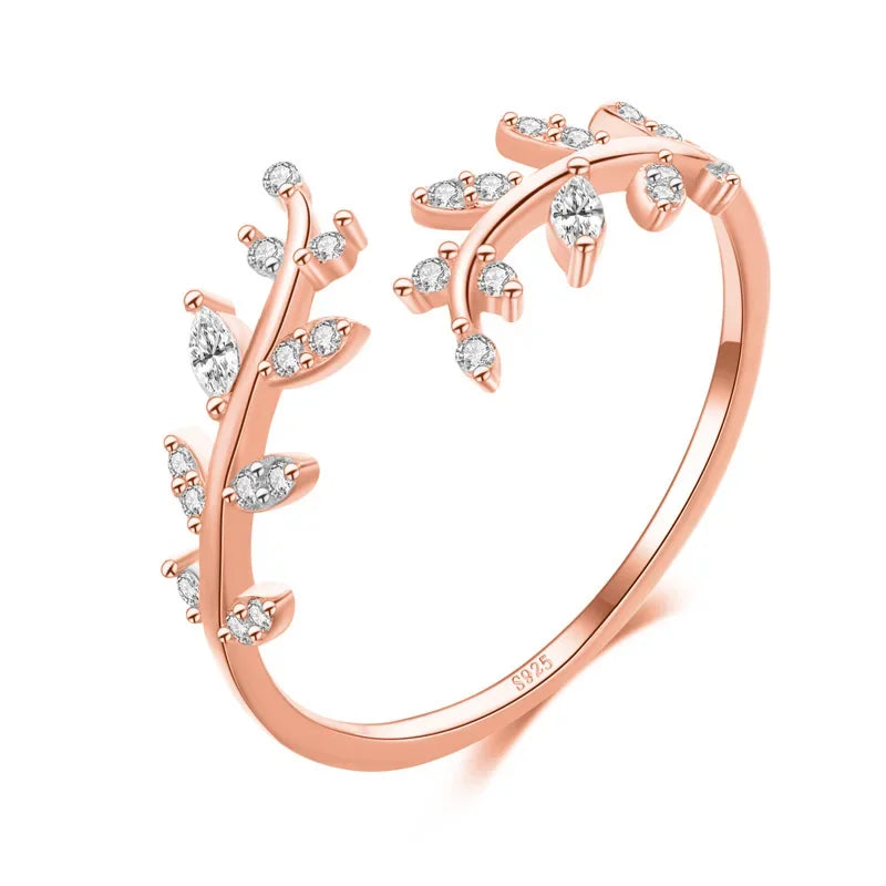 Anillo Hojas con Zirconias Ajustable