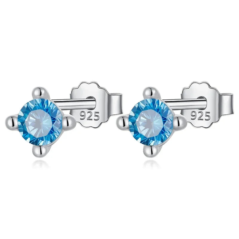 Aretes Mini Cuadrados con Zirconia Azul