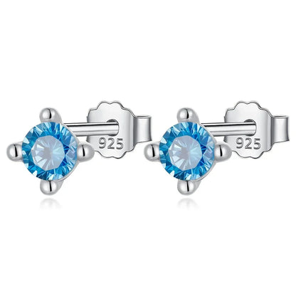 Aretes Mini Cuadrados con Zirconia Azul