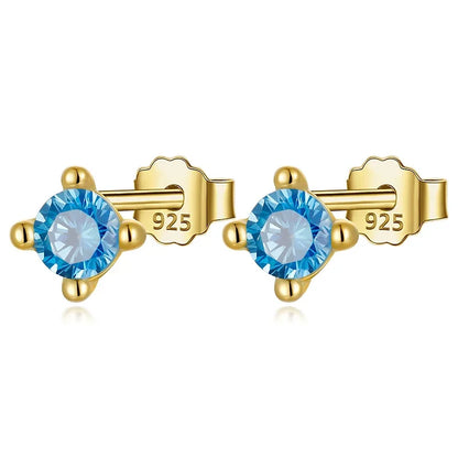 Aretes Mini Cuadrados con Zirconia Azul