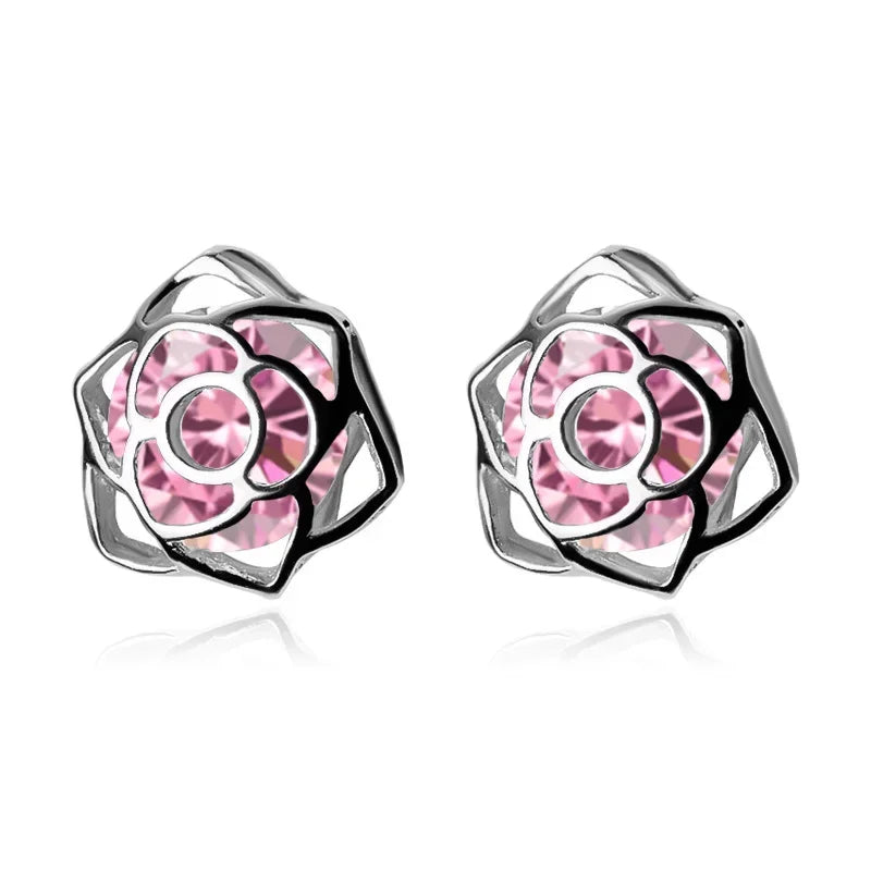 Aretes Forma de Rosa con Zirconias
