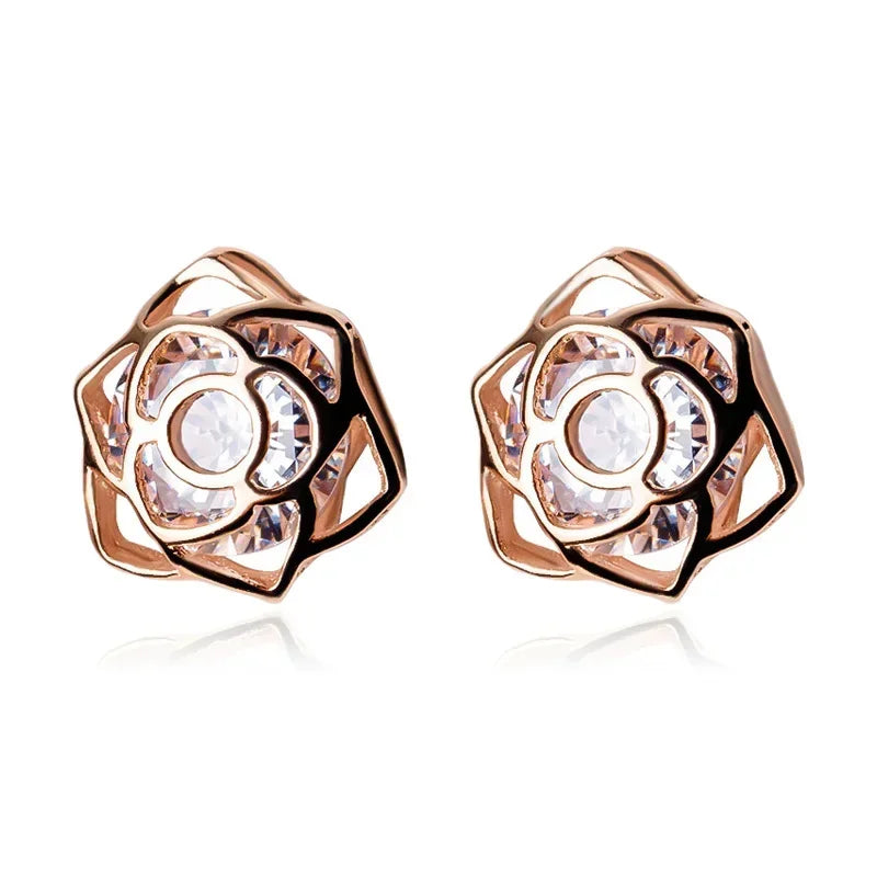 Aretes Forma de Rosa con Zirconias