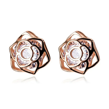 Aretes Forma de Rosa con Zirconias