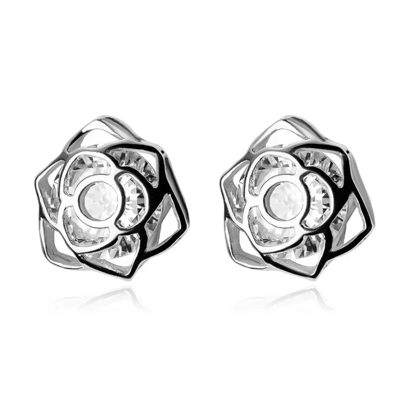 Aretes Forma de Rosa con Zirconias