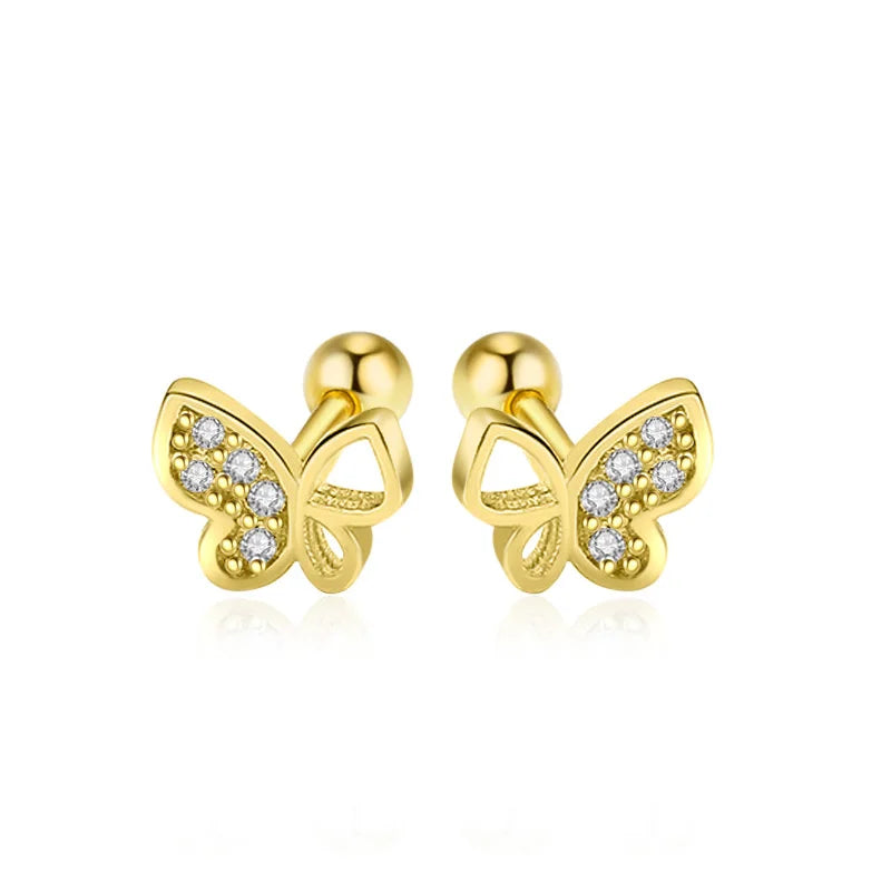 Aretes Mariposa con Zirconias en Tres Tonos