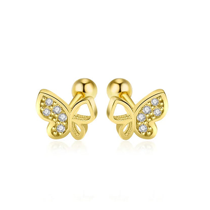 Aretes Mariposa con Zirconias en Tres Tonos