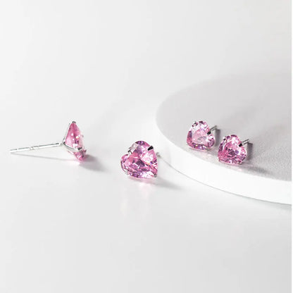 Aretes Corazón Rosa con Zirconia
