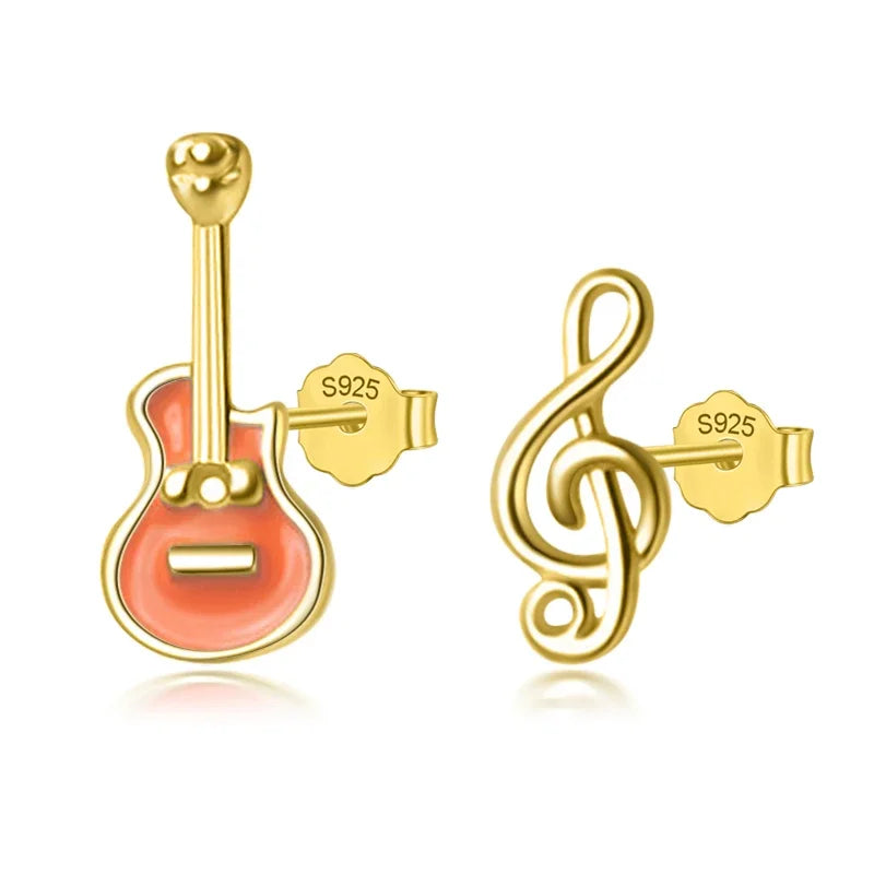 Aretes Asimétricos Guitarra y Nota Musical