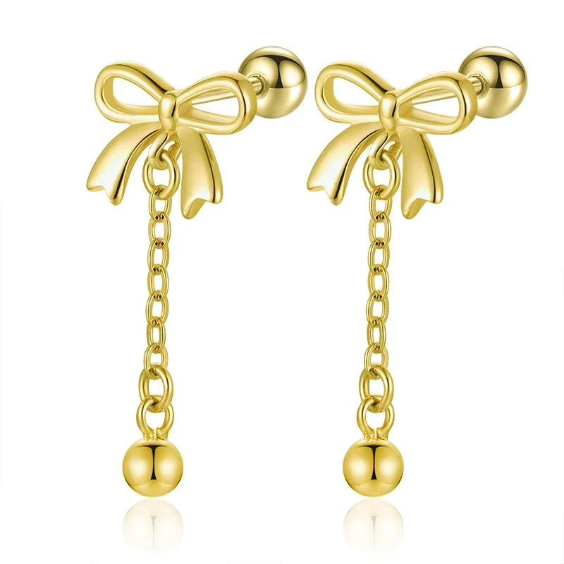 Aretes Moño con Bolitas Colgantes