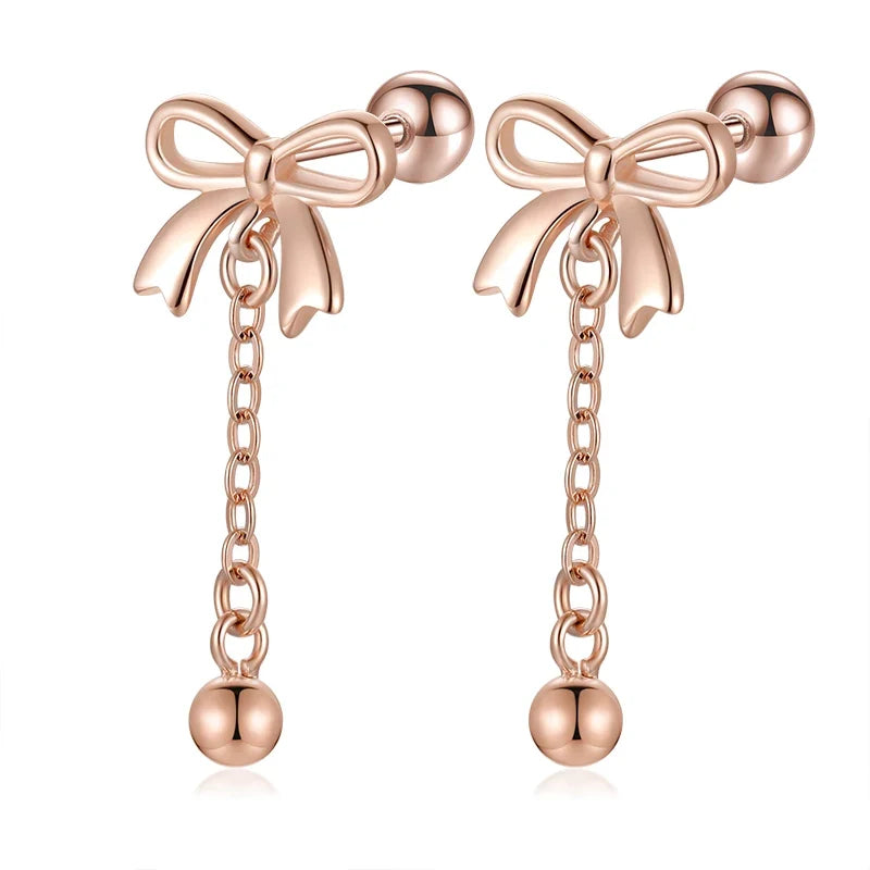 Aretes Moño con Bolitas Colgantes