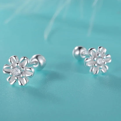Aretes Flor de Zirconia con Rosca