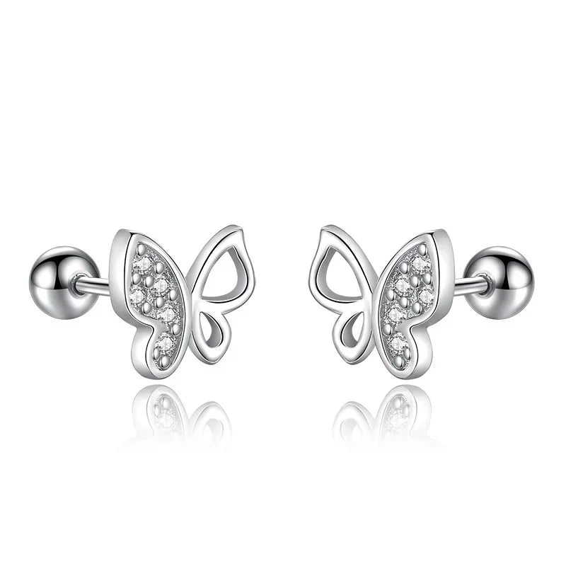 Aretes Mariposa con Zirconia de Rosca