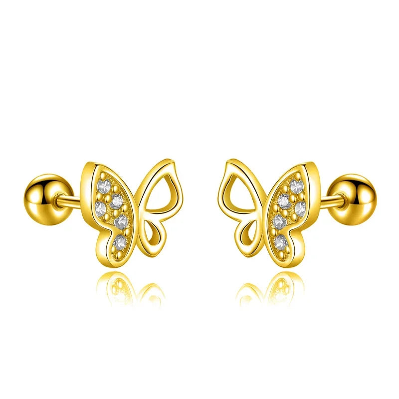 Aretes Mariposa con Zirconia de Rosca