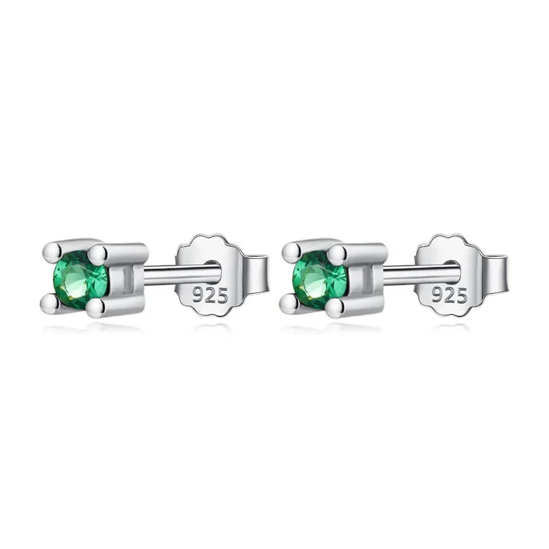 Aretes Mini Cuadrados con Zirconia Verde