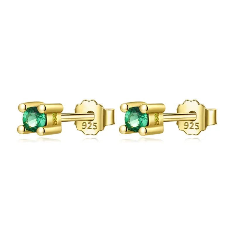 Aretes Mini Cuadrados con Zirconia Verde