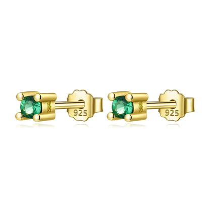 Aretes Mini Cuadrados con Zirconia Verde
