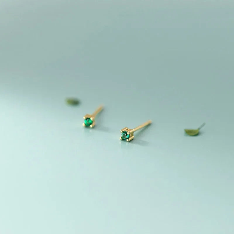 Aretes Mini Cuadrados con Zirconia Verde