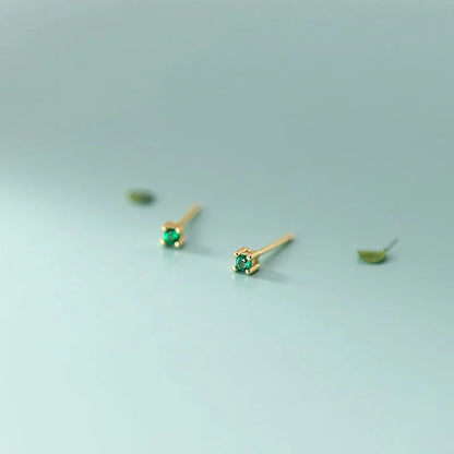 Aretes Mini Cuadrados con Zirconia Verde