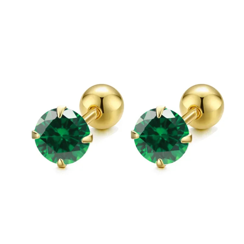 Aretes Zirconia de Color con Rosca
