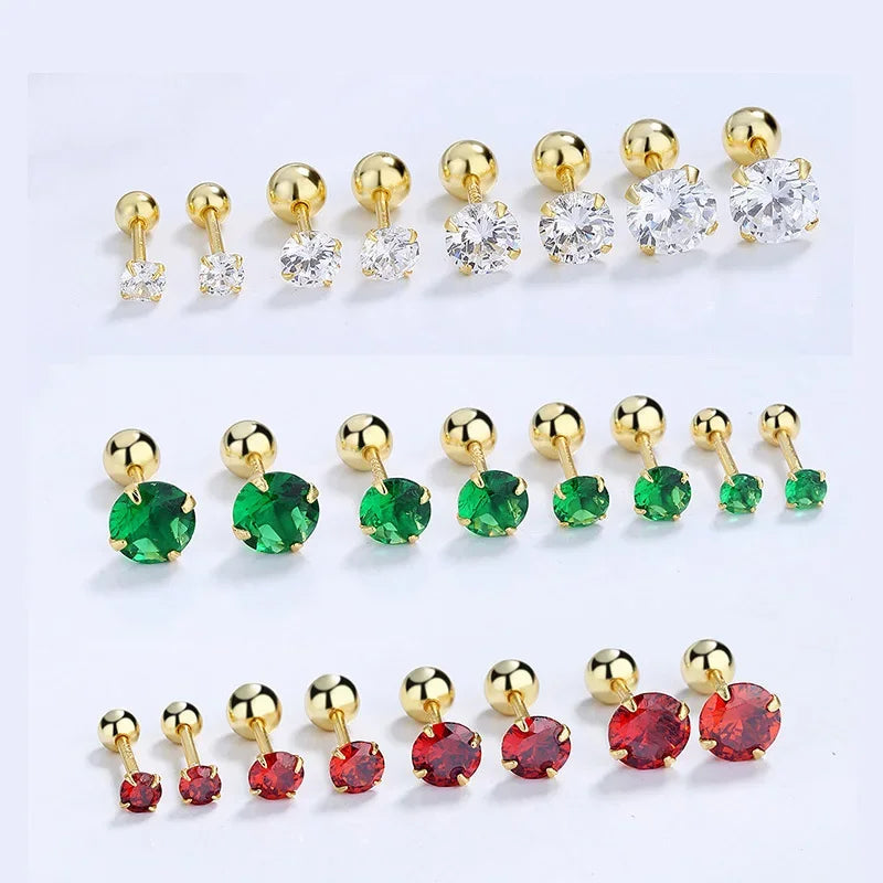 Aretes Zirconia de Color con Rosca
