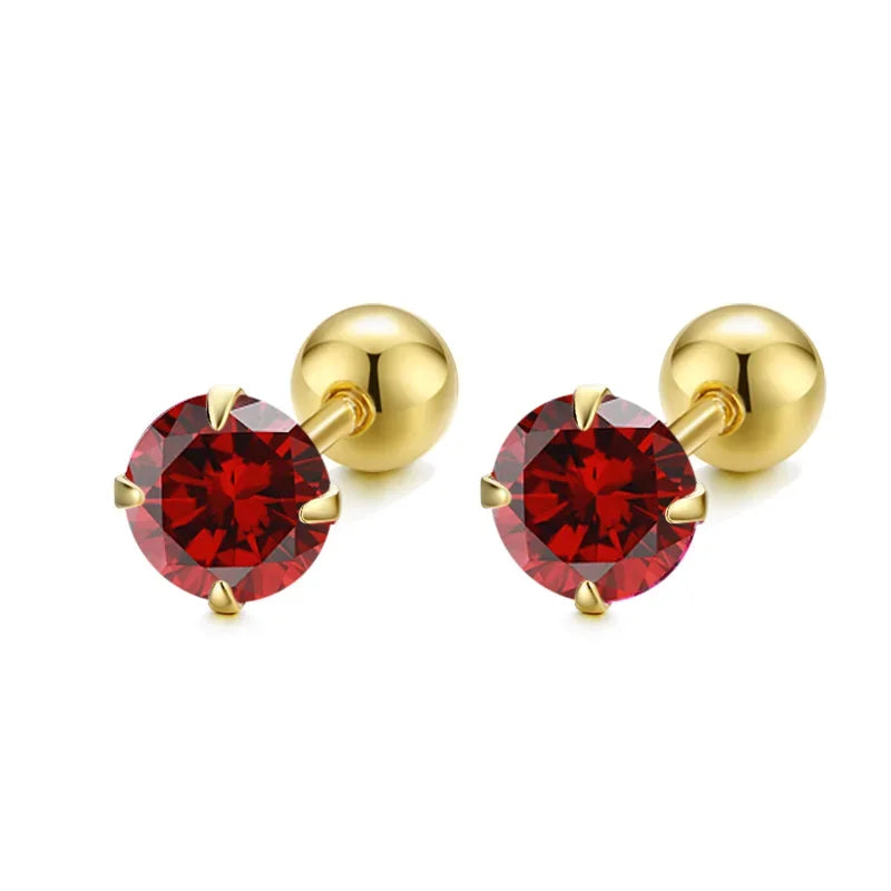 Aretes Zirconia de Color con Rosca