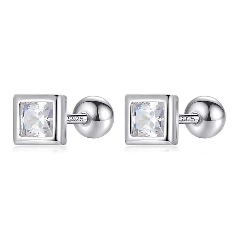 Aretes Cuadrado con Zirconia y Rosca