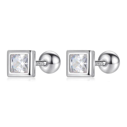 Aretes Cuadrado con Zirconia y Rosca