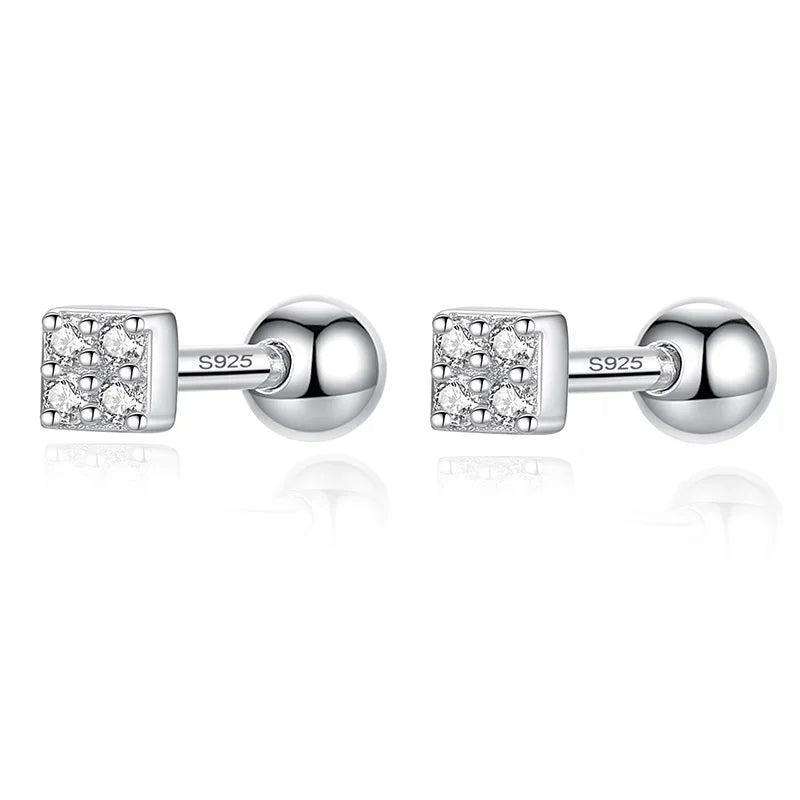 Aretes Cuadrado con Zirconia y Rosca