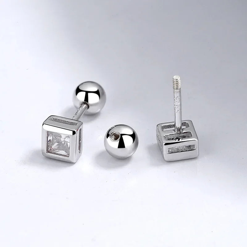 Aretes Cuadrado con Zirconia y Rosca