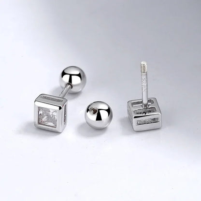 Aretes Cuadrado con Zirconia y Rosca