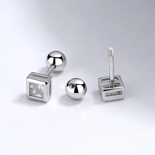Aretes Cuadrado con Zirconia y Rosca